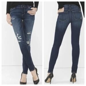 White House Black Market Sequin Lined Distressed Skinny Jean Size 10